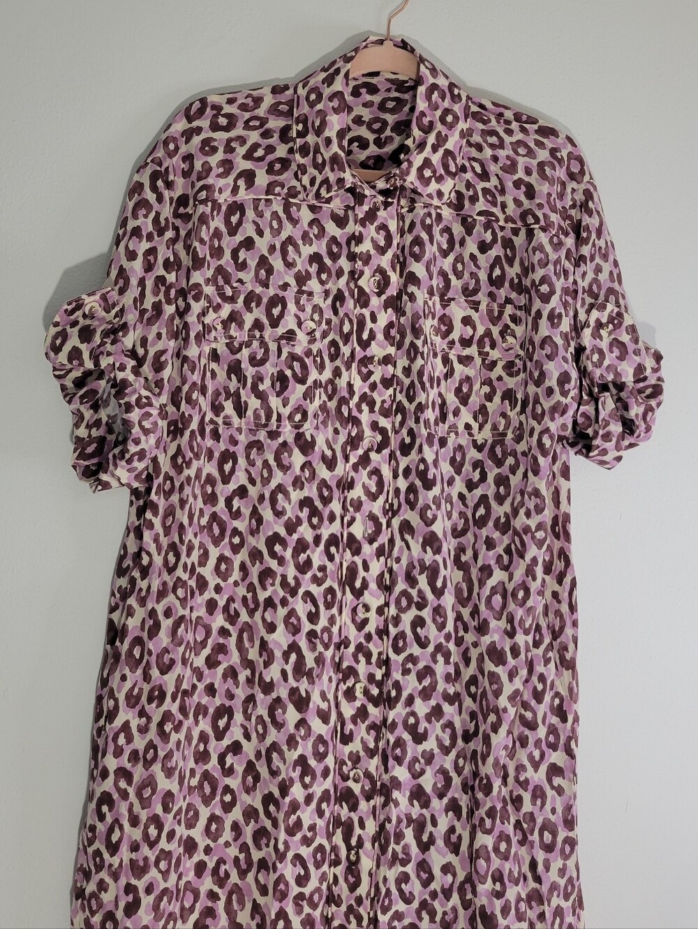 ZIMMERMANN DRESS XL/XXL Leopard Print Button-Front Shirt Dress in Pink - Picture 3 of 8